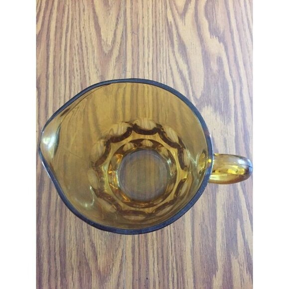 Vintage Glass Pitcher Amber 7” Mid Century Modern 1 1/2 Quarts Large Thumbprint - Picture 8 of 11